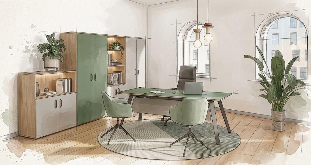 Bureau design sur mesure avec plateau coloris vert – Art Intérieur Aix-les-Bains