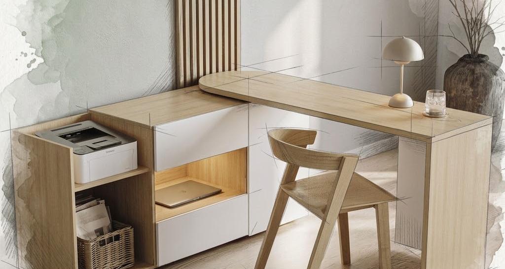 Bureau élégant et modulable sur mesure, mobilier flexible dessiné par un architecte – Art Intérieur