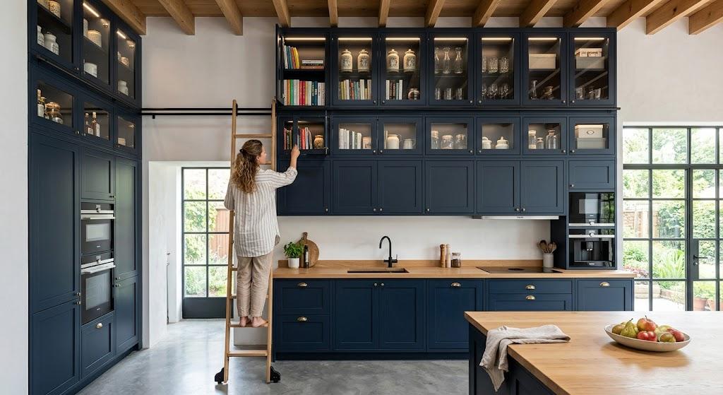 Cuisine sur mesure toute hauteur avec rangements jusqu'au plafond – optimisation de l'espace à Aix-les-Bains