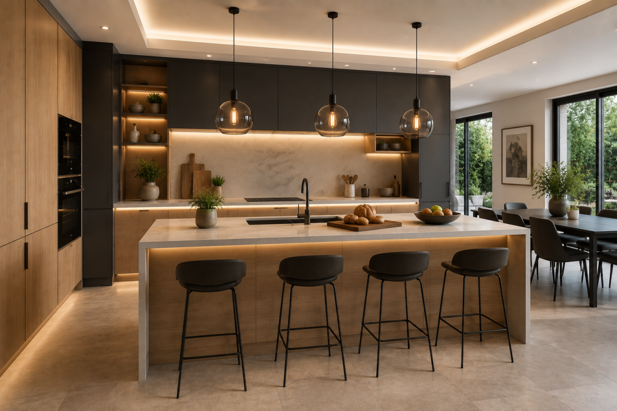 Électroménager encastré dans une cuisine équipée sur mesure