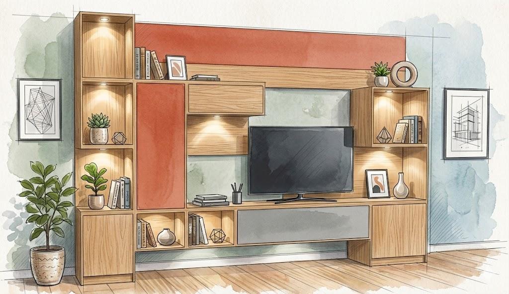 mobilier de salon bois et terracotta sur mesure aixlesbains