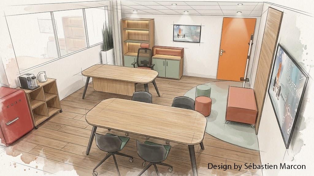 Plan 3D d'aménagement de bureau sur mesure avec mobilier design et tapis acoustique – Art Intérieur Aix-les-Bains