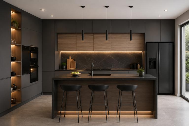 Rangements optimisés dans une cuisine sur mesure haut de gamme